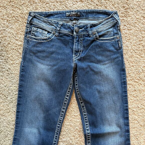 Silver Jeans‎ Womens 30 Blue Suki Bootcut Dark Wash Low Rise Denim Embroidered - Picture 3 of 11